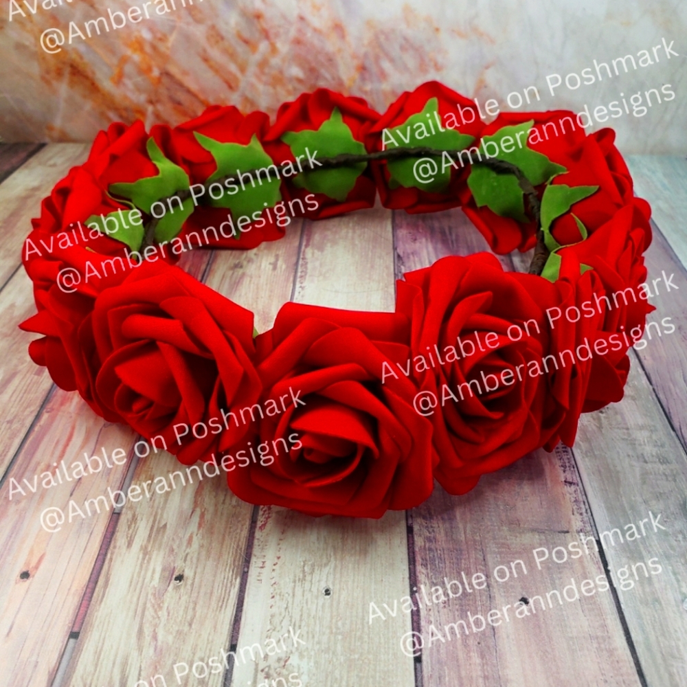 Romantic Red Rose Flower Crown